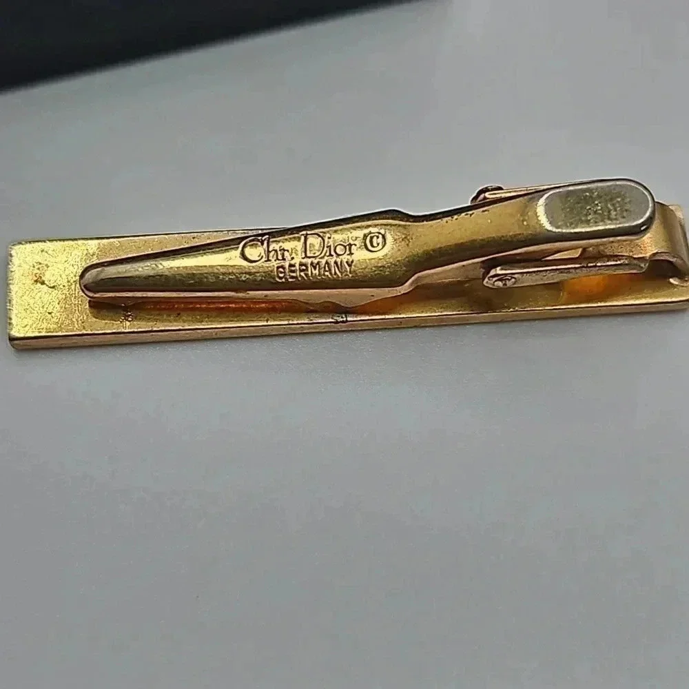 Christian Dior CD Logo Bullet Back Gold Tone Cufflinks with Tie Bar